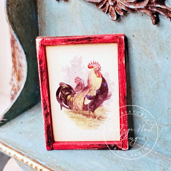 Rooster No.2:1 Dollhouse Miniature Handmade Wooden Framed Art image 9