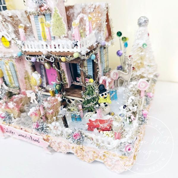 Miniature Christmas Victorian Mansion No.3 Putz Glitter Holiday Handmade One of a Kind image 4