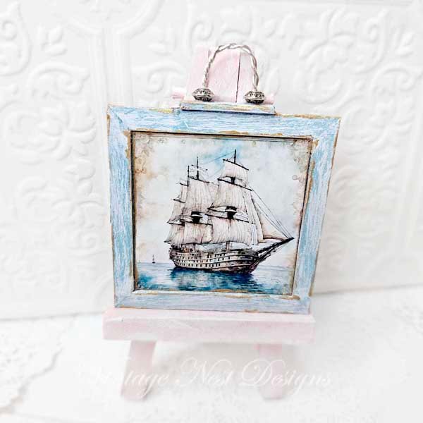 Ship Sailing Away No.1:1 Dollhouse Miniature Handmade Wooden Framed Art image 4