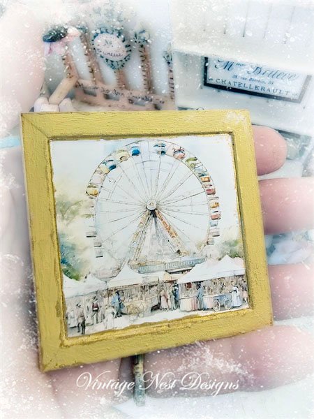 Carnival Fair No.1:1 Dollhouse Miniature Handmade Wooden Framed Art image 2