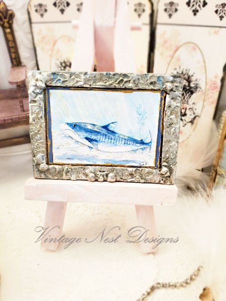 Shark No.1:3 Dollhouse Miniature Handmade Metal Framed Art image 1