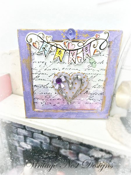 Valentine Heart No.4:2 Dollhouse Miniature Handmade Framed Art image 1