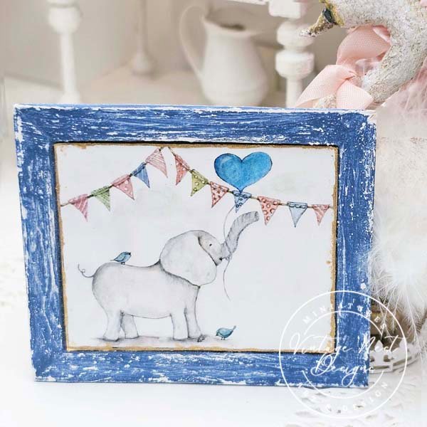 Baby Elephant No.1:2 Dollhouse Miniature Handmade Wooden Framed Art image 2