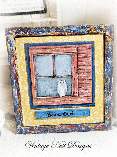 Barn Owl No.1:2 Dollhouse Miniature Handmade Wooden Framed Art image 3