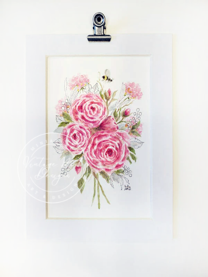 Roses & a Bee No.3 Original Watercolor Painting image 2