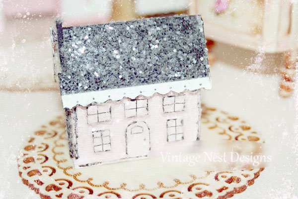 Pink Glittered House No.4 Handmade Miniature image 0