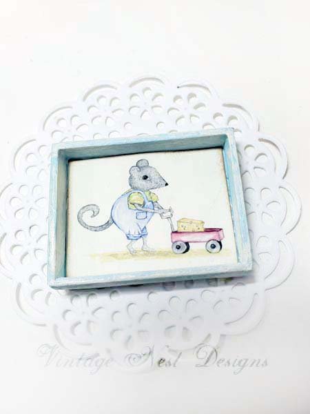 Mouse No.1:1 Dollhouse Miniature Handmade Wooden Framed Art image 4
