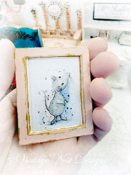 Mouse No.7:1 Dollhouse Miniature Handmade Wooden Framed Art image 2