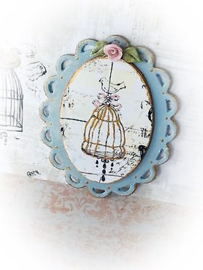 Bird Cage No.2:1 Dollhouse Miniature Handmade Framed Art image 0
