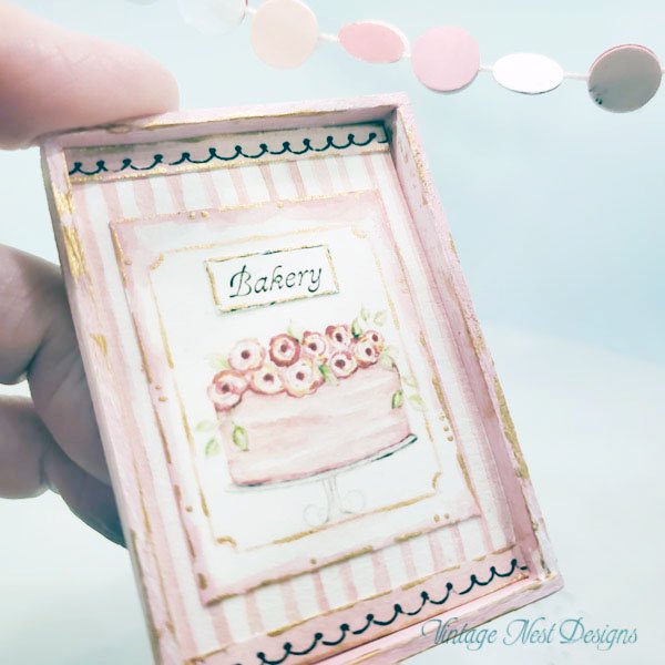 Cake No.4:2 Dollhouse Miniature Handmade Wooden Framed Art image 1