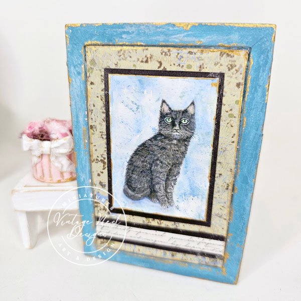 Black Cat No.6:4 Dollhouse Miniature Handmade Wooden Framed Art image 2