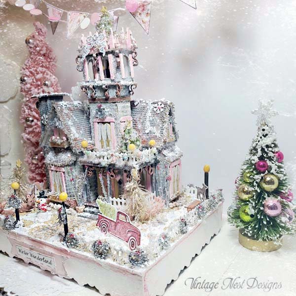 Victorian Mansion Putz Glitter Holiday Dollhouse House No.1 Handmade image 9