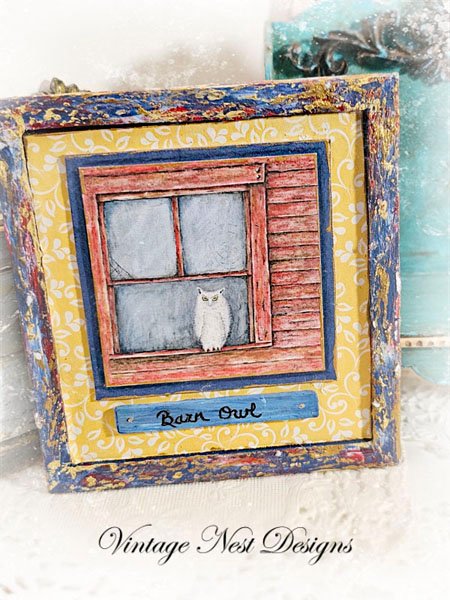 Barn Owl No.1:2 Dollhouse Miniature Handmade Wooden Framed Art image 0