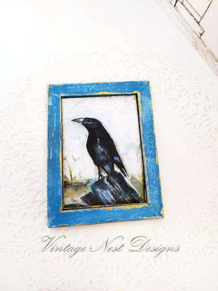 Old Crow No.1:3 Dollhouse Miniature Handmade Wooden Framed Art image 3