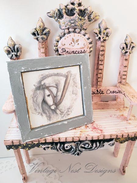 Andalusian Horse No.1:5 Dollhouse Miniature Handmade Wooden Framed Art image 2