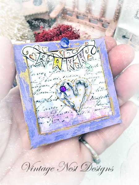 Valentine Heart No.4:2 Dollhouse Miniature Handmade Framed Art image 2
