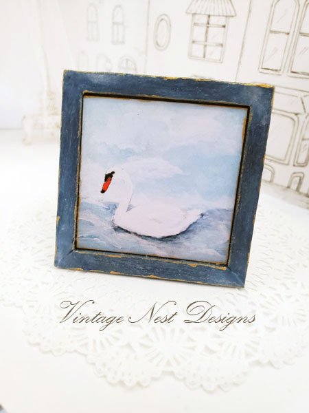 Swan No.1:2 Dollhouse Miniature Handmade Wooden Framed Art image 3