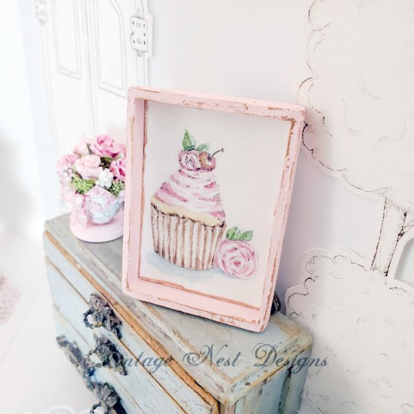 Cake No.4:1 Dollhouse Miniature Handmade Wooden Framed Art image 8
