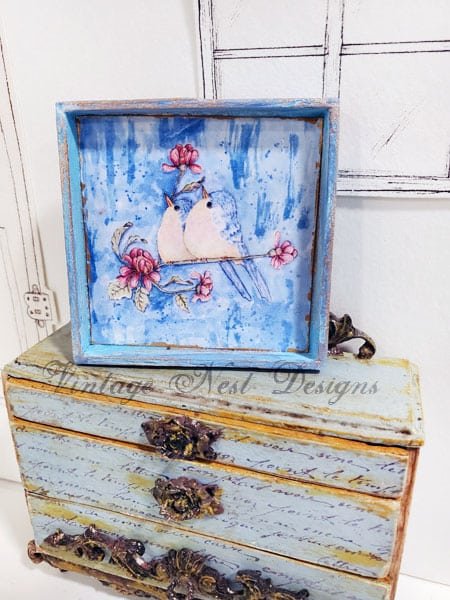 Two Tweets No.1:1 Dollhouse Miniature Handmade Wooden Framed Art image 1