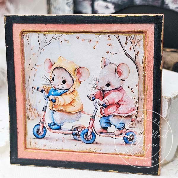 Nursery Mice No.1:3 Dollhouse Miniature Handmade Wooden Framed Art image 3