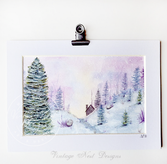 Winter Scene No.4 Original Watercolor Painting image 0