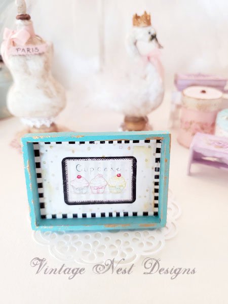 Bon Appetit Cupcake No.1:1 Dollhouse Miniature Handmade Wooden Framed Art image 0
