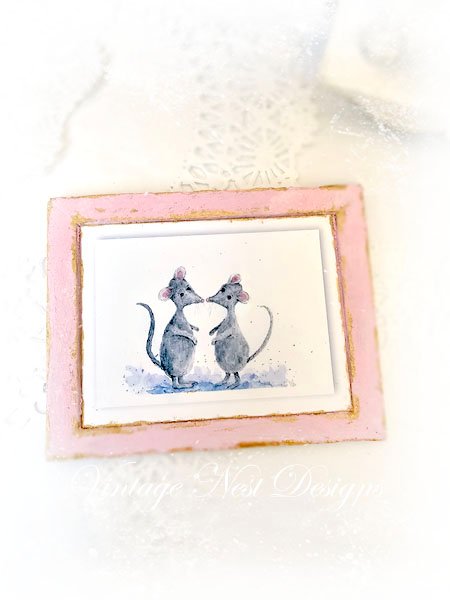 Mice No.8:2 Dollhouse Miniature Handmade Wooden Framed Art image 4