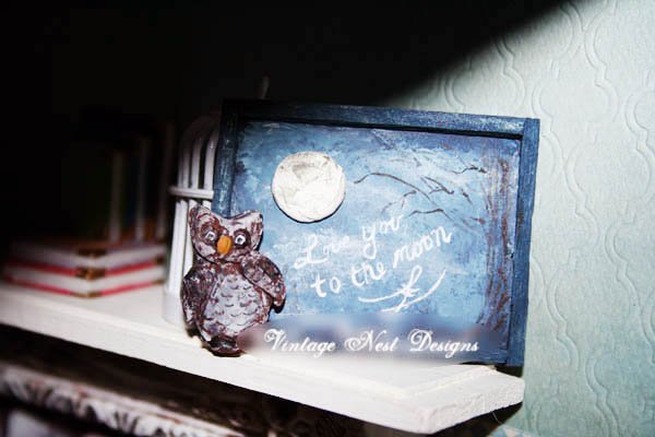 Love You to the Moon No.1:1 Dollhouse Miniature Handmade Wooden Framed Art image 1