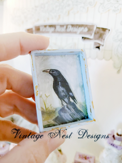 Old Crow No.1:2 Dollhouse Miniature Handmade Wooden Framed Art image 3