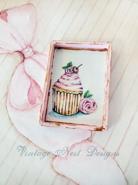Cake No.4:1 Dollhouse Miniature Handmade Wooden Framed Art image 4