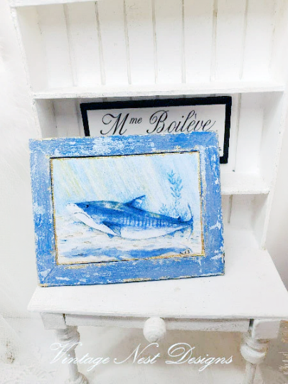 Shark No.1:2 Dollhouse Miniature Handmade Wooden Framed Art image 2