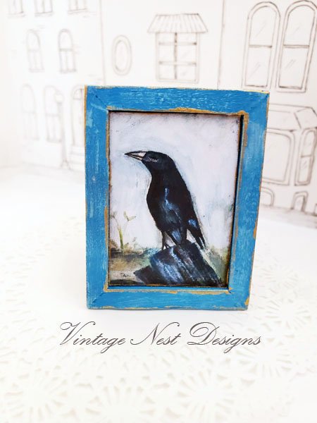 Old Crow No.1:3 Dollhouse Miniature Handmade Wooden Framed Art image 0