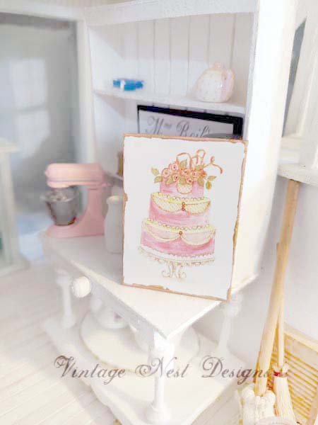 Cake No.3:1 Dollhouse Miniature Handmade Wooden Framed Art image 0