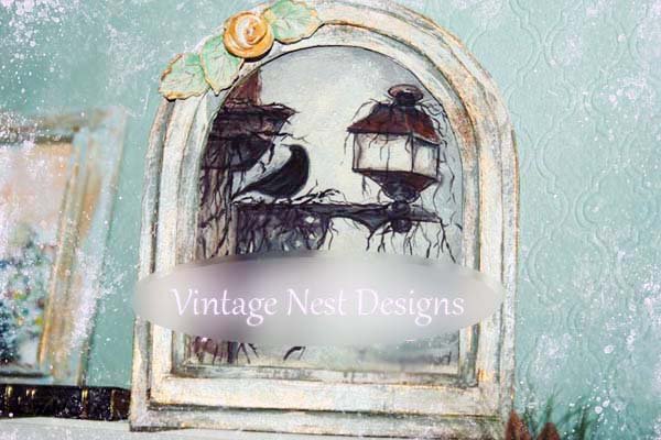 Crow Lantern No.1:5 Dollhouse Miniature Handmade Wooden Framed Art image 3
