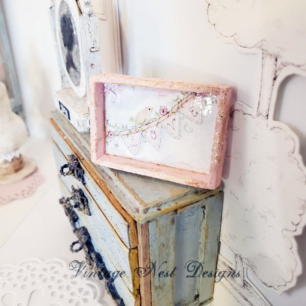 Love Bird No.1:1 Dollhouse Miniature Handmade Framed Wooden Art image 4