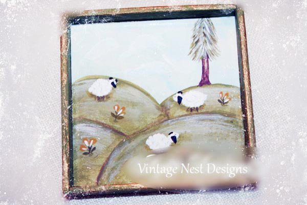 Sheep No.1:1 Dollhouse Miniature Handmade Wooden Framed Art image 0