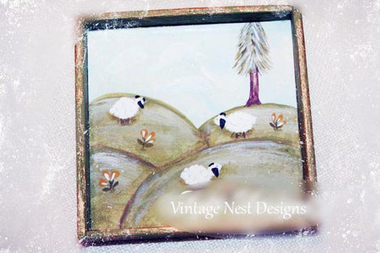 Sheep No.1:1 Dollhouse Miniature Handmade Wooden Framed Art image 0