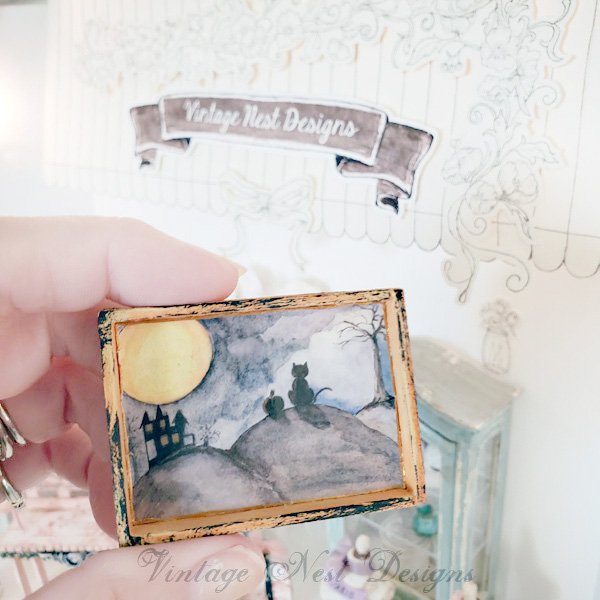Cat & the Moon No.1:2 Dollhouse Miniature Handmade image 3