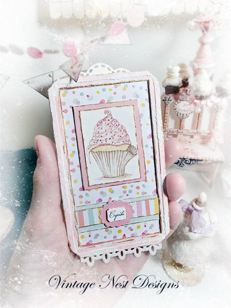 Cupcake No.5:2 Dollhouse Miniature Handmade Wooden Framed Art image 3