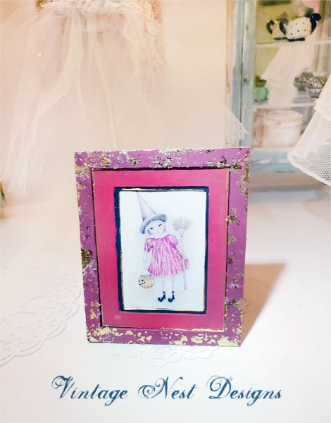 Halloween Witch Girl No.1:1 Dollhouse Miniature Handmade Framed Art image 0