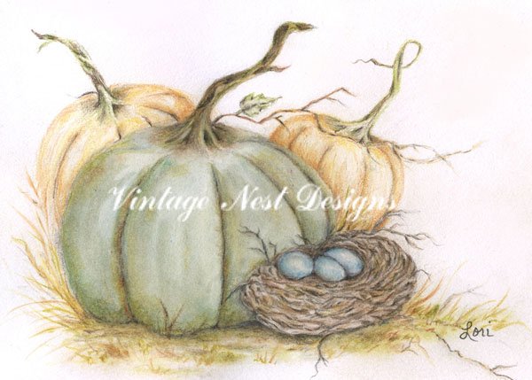 Pumpkin Patch No.4 Digital Prints Watercolor Painting image 1