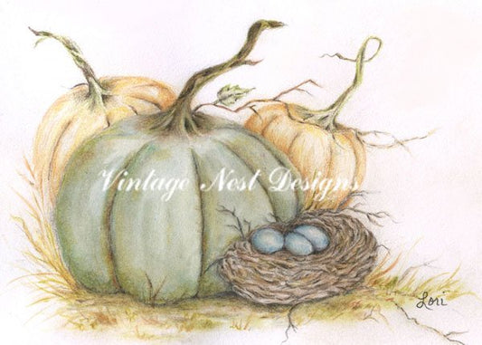 Pumpkin Patch No.4 Digital Prints Watercolor Painting image 1