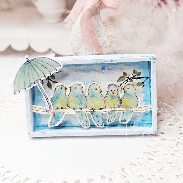 Birds on a Wire No.1:2 Dollhouse Miniature Handmade Wooden Framed Art image 0