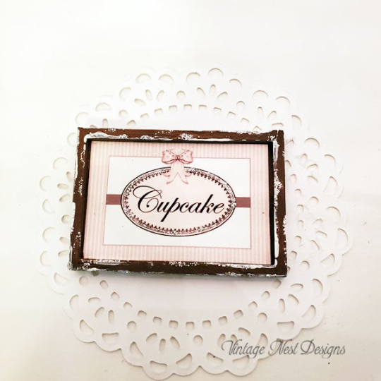 Cupcake Sign No.1:2 Dollhouse Miniature Handmade Wooden Framed Art image 3