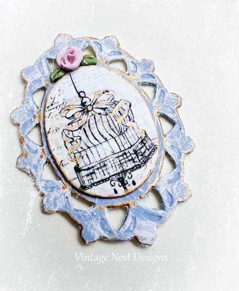Bird Cage No.2:3 Dollhouse Miniature Handmade Framed Art image 1