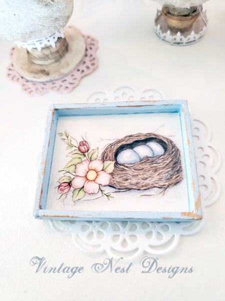 Bird Nest Roses No.2:1 Dollhouse Miniature Handmade Wooden Framed Art image 4