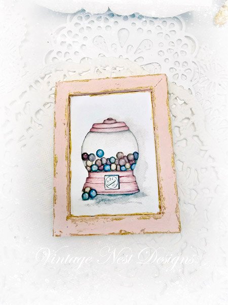 Gum Ball Candy No.1:1 Dollhouse Miniature Handmade Wooden Framed Art image 1