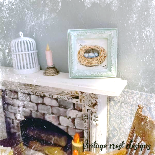 Bird Nest Blue Eggs No.1:1 Dollhouse Miniature Framed Art image 3