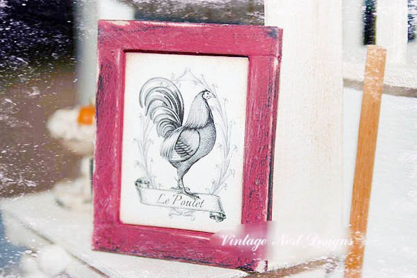 Rooster No.1:1 Dollhouse Miniature Handmade Wooden Framed Art image 0