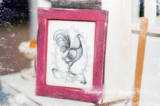 Rooster No.1:1 Dollhouse Miniature Handmade Wooden Framed Art image 0